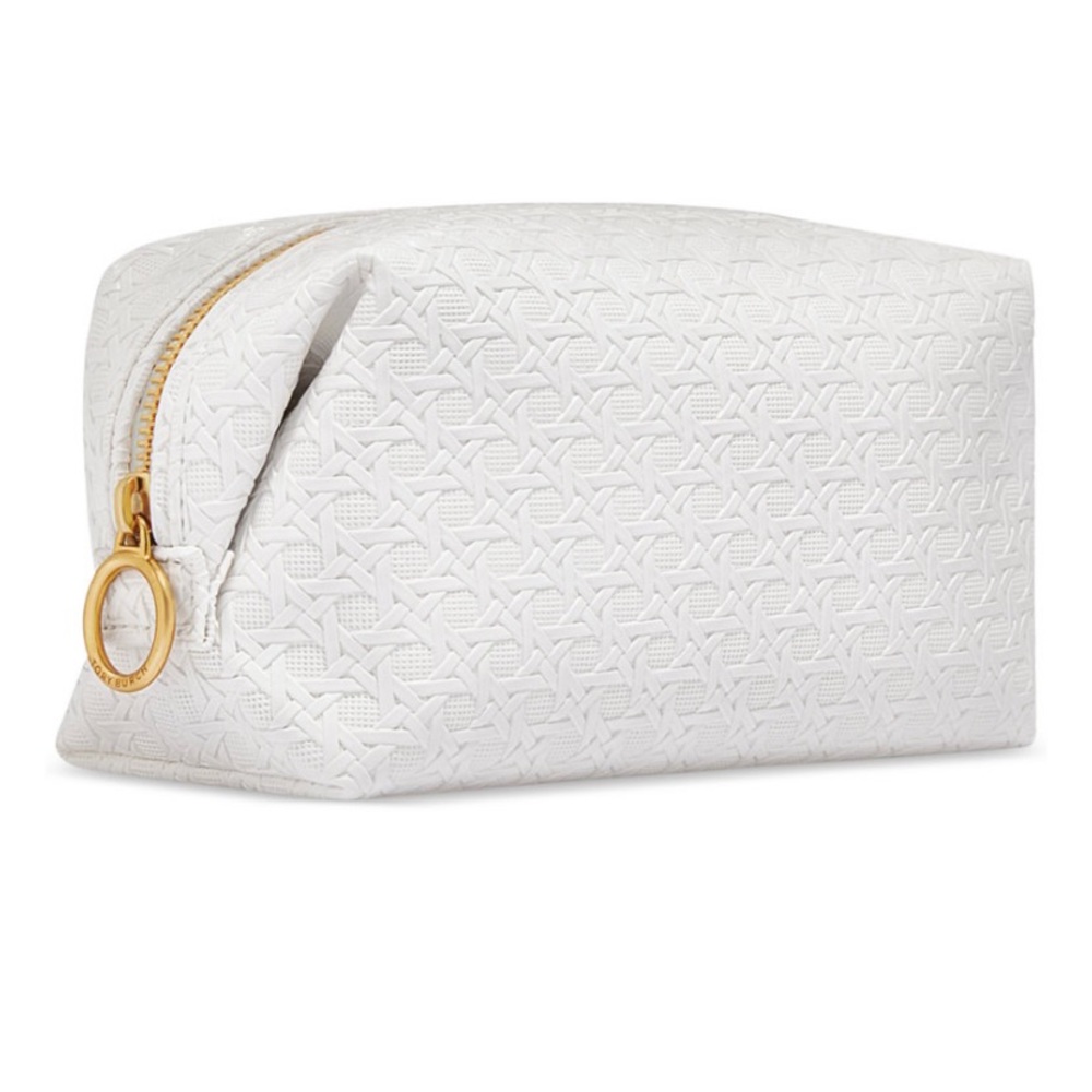 Tory Burch White Cosmetics Bag Makeup Pouch Travel Case - New